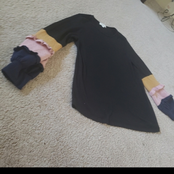 Hailey & Co. L ruffle colorblock puff sleeve scoopneck sweater long lines - Picture 6 of 8